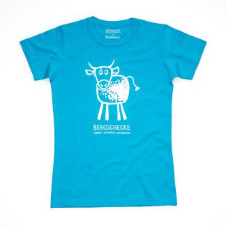 Kuh Tirol Design T-Shirt Damen blau Bergschecke Bergschnecke Geschenk wandern