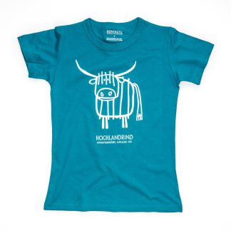 Hochlandrind Tirol Design T-Shirt Damen blau Kuh Rind Zucht
